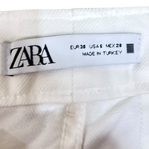 Zara off White Distressed Straight Leg Jeans torn knees raw hem size 6 - Picture 7 of 8